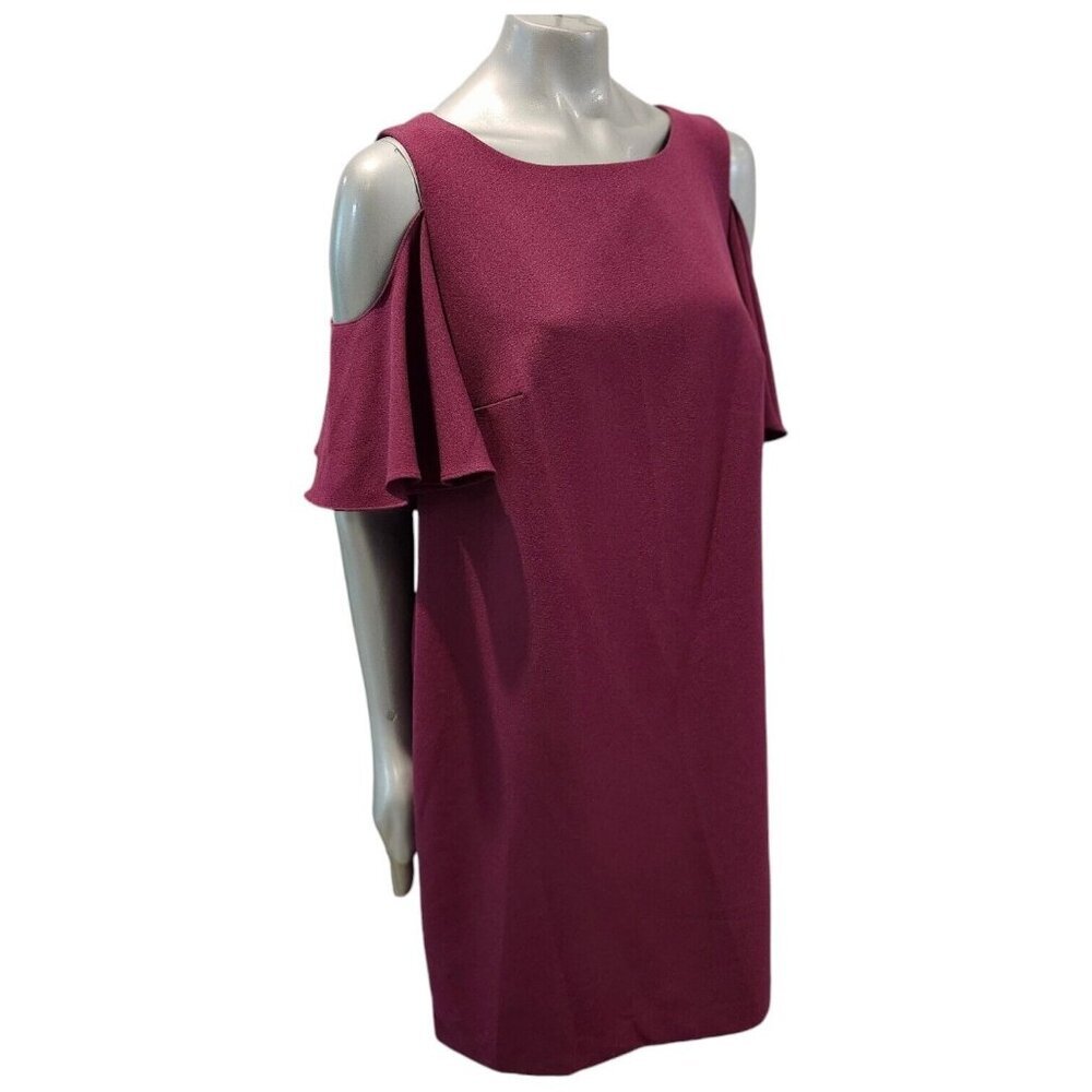 Leslie Fay Plum Cold-Shoulder Midi Dress